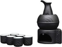 Sake Set Japanese Ceramic Sake Cup Set with Warmer for Home 9 PCS,Black-Tea Sets
