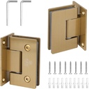 2 Pack Gold Glass Shower Door Hinges Frameless, 90 Degree Glass to Wall Shower Door Hinges, 304 Stainless Steel Brushed Nickel Shower Door Clamp for 8mm-12mm