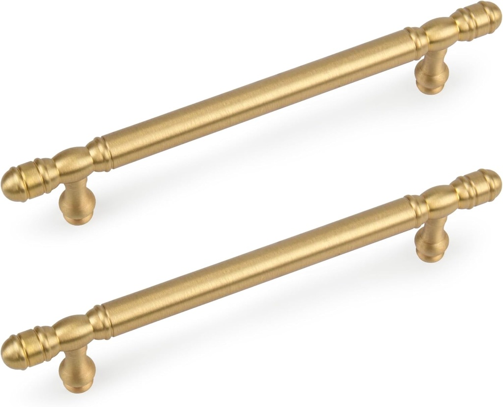 5 Pack Brushed Gold Solid Brass Cabinet Handles,Kitchen Drawer Pulls, 5 Inches Furniture Door Handles for Cupboard Bedroom Wardrobe(Antique)