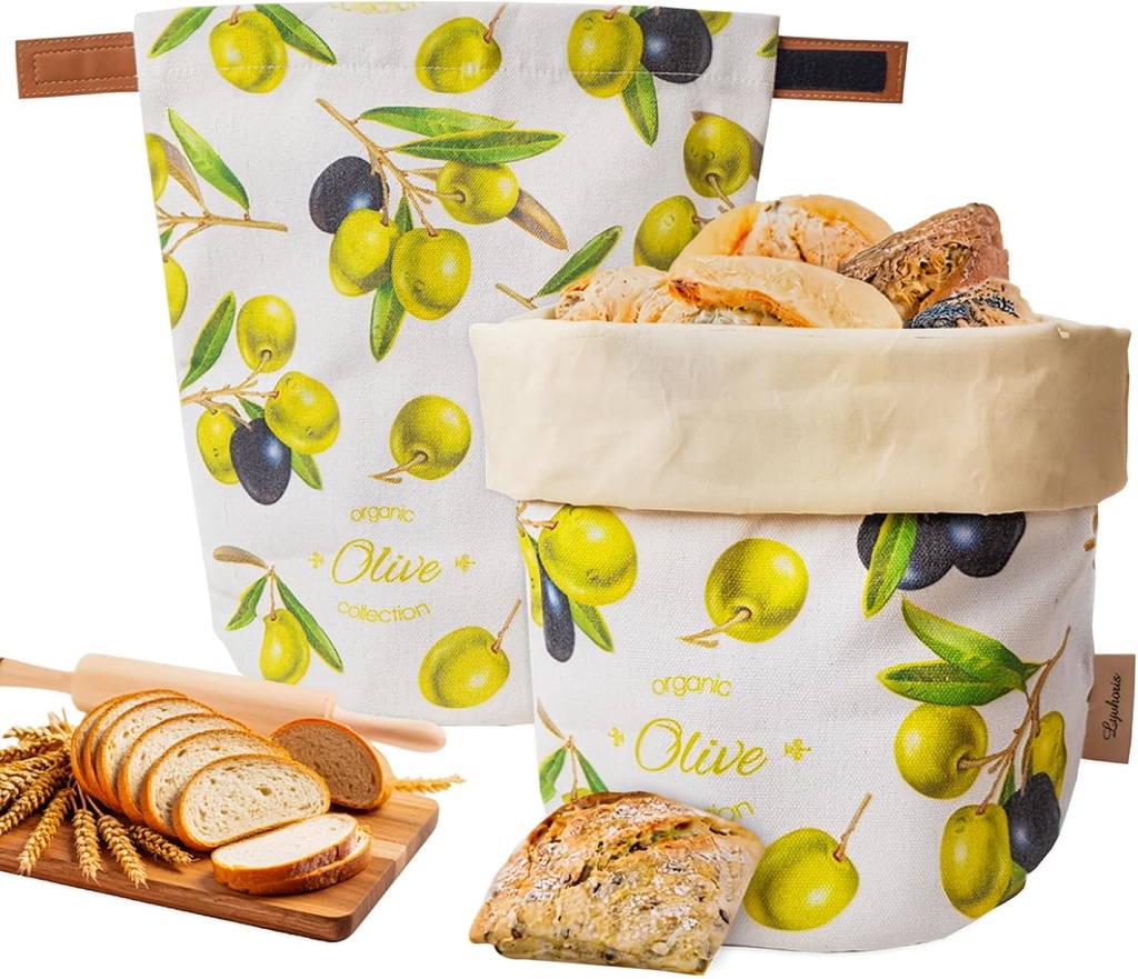 Reusable Beeswax Bread Bags for Homemade Sourdough, Natural Sourdough Bread Storage Bags, Leather Seal, Waxed Bread Bag to Keep Fresh, Bakery Essentials (2 Pack)