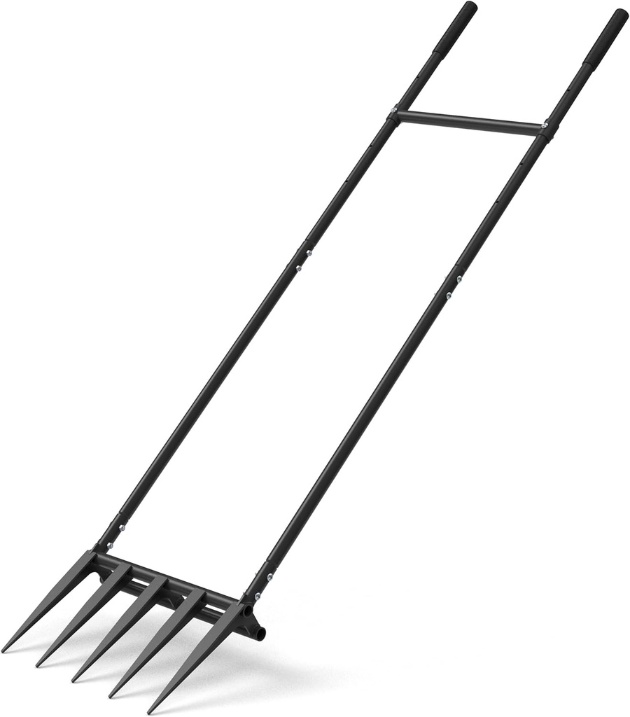 5 Steel Tines 15 in Wide BroadFork Garden Tool, 55 inch Heigh Durable Handles, Ergonomic U-Shaped Design, Black Hand Tiller Broad Fork Great for Farm and Garden, Digging Crushing Aerate Soil