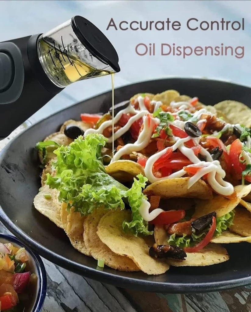 17 oz Olive Oil Dispenser with Measuring Top Clear Glass Refillable Oil and Vinegar Dispenser Bottle with Measuring Scale Pump for Kitchen BPA Free Lid Silver