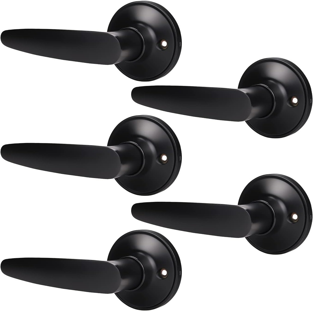 KNOBWELL 5 Pack Matte Black Dummy Door Handle Individual Door Levers Door Handle Set, Classic Dummy Door Knob for Hallway and Closet Single Sided