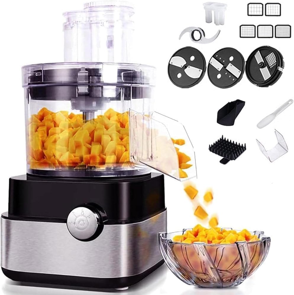 20-Cup Electric Vegetable Dicer Chopper Commercial Food Processor 600W 5 in 1 Professional Veggie Shredder Grater Multifunctional Meat Grinder Blender with 5 Stainless Steel Blades