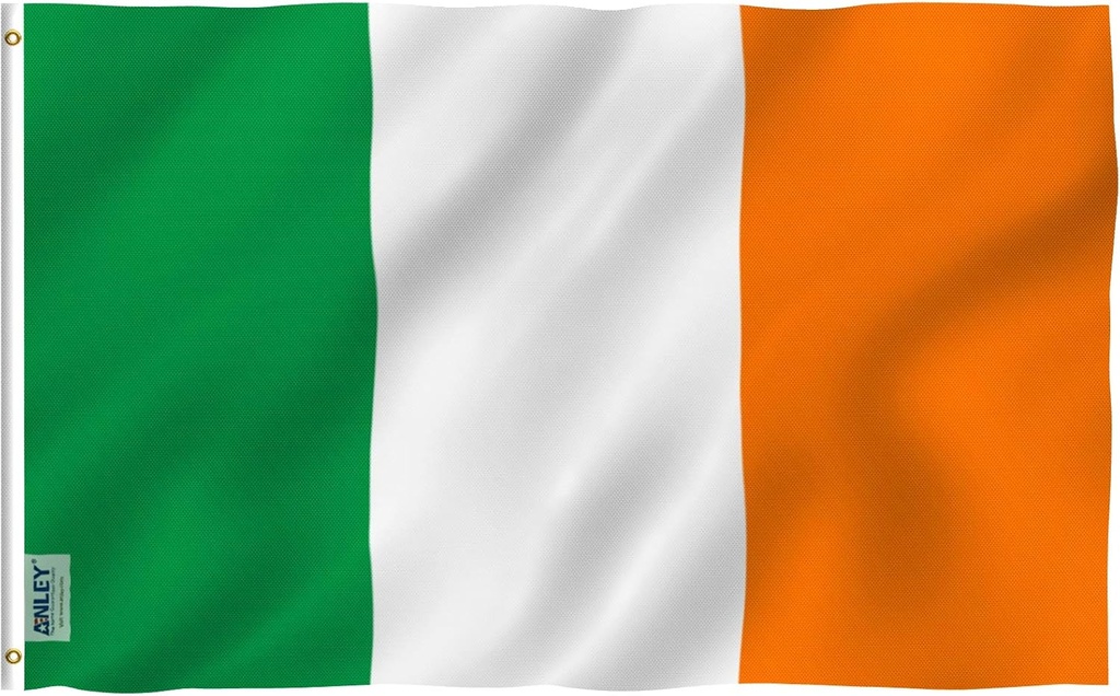 Anley Fly Breeze 3x5 Foot Ireland Flag - Vivid Color and Fade proof - Canvas Header and Double Stitched - Irish National Flags Polyester with Brass Grommets 3 X 5 Ft