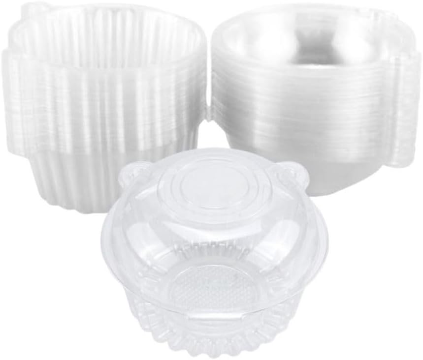 Hewnda 50 Pack Plastic Single Individual Cupcake Muffin Dome Holders Cases Boxes Cups Pods,Great for parties or cake,muffin sales