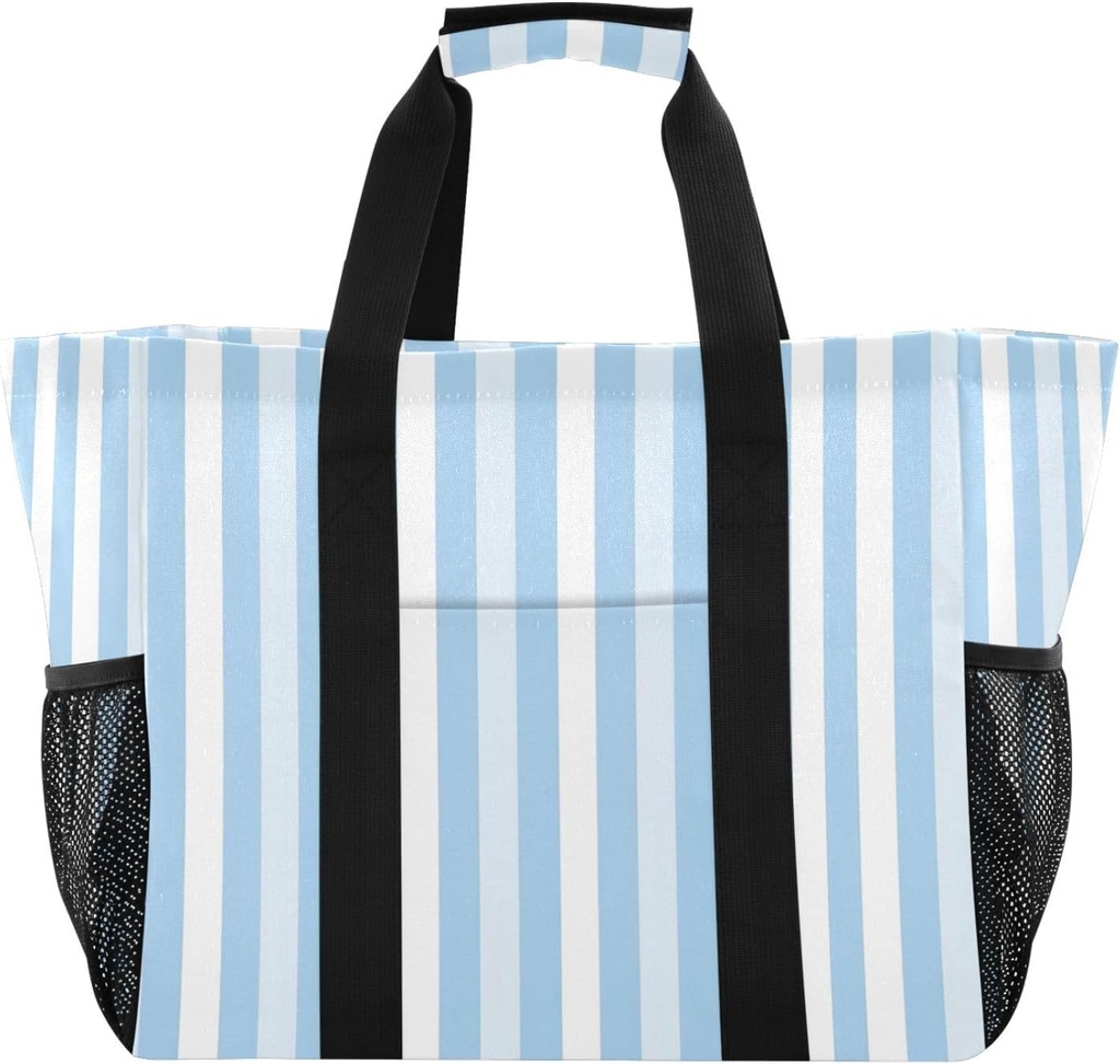 Blue Stripe Waterproof Tote Bag,Multi-Purpose Kitchen Reusable Grocery Bags, Travel, Beach & Laundry Organizer 15.4 X 9.8 X 12.8 inch