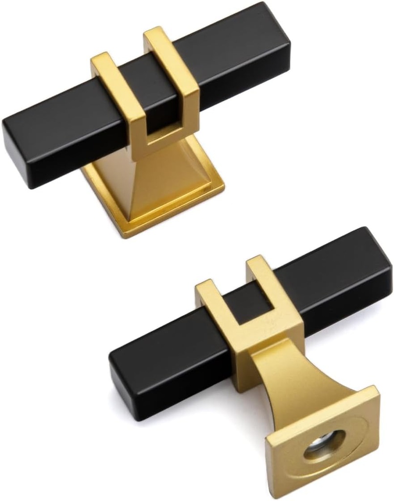 homdiy 10 Pack Black and Gold Cabinet Knobs Square Dresser Drawer Knobs for Kitchen Bathroom,Zinc Alloy Base
