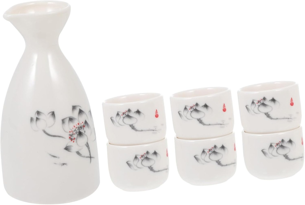 Ciieeo Japanese Sake Pot Set 4 Ceramic Sake Cups Traditional White Wine Serving Kettle and Housewarming