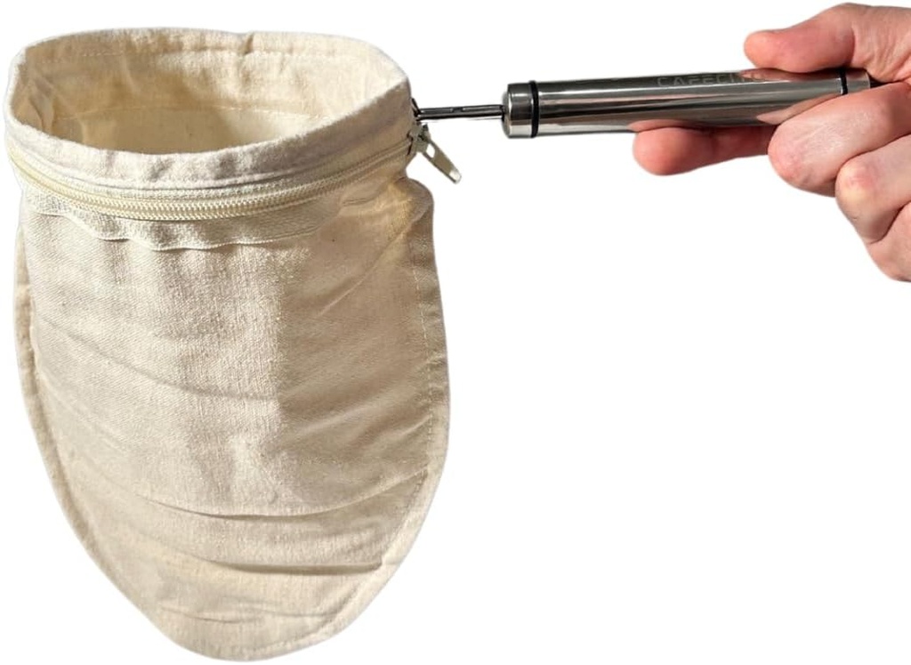 Café Colao Coffee Strainer Set | Traditional Puerto Rican Pour Over Coffee Filter Kit | Stainless Steel Handle + Long Stirring Spoon + Reusable Flannel & Ultra-Fine Mesh Filter