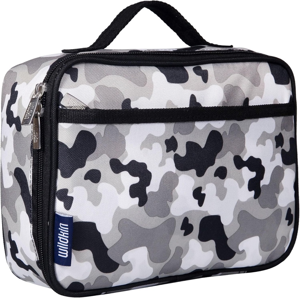 Wildkin Kids Insulated Lunch Box – Durable and Reusable for School & Travel - Gray Camo