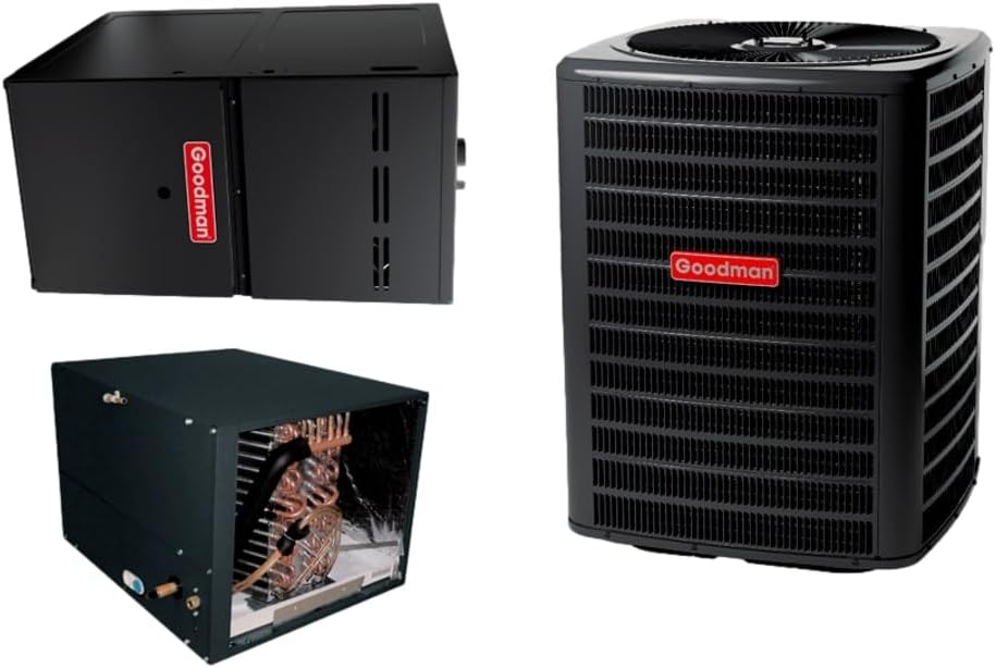 Goodman 4 TON 14.5 SEER2 Condenser, 80% AFUE 80k BTU (21 inches wide) Furnace with matched horizontal coil (GLXS4BA4810,CHPTA4830C3,GR9T800805CN) Free thermostat included.
