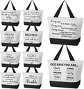 Talltalk 10 Pcs Christmas Christian Tote Bags Bulk Canvas Bible Tote Large Religious Gift Bags Inspirational Gifts for Xmas Women Mothers Church Teacher Birthday(White, Black)