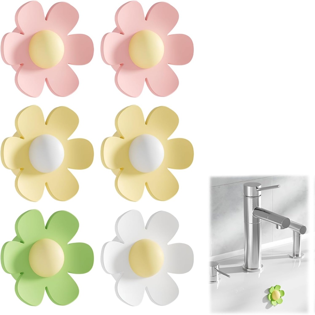 6 PCS Sink Basin Trim Overflow Covers –Silicone Sink Spillover Cap Cute Flower Design, Overflow Drain Cover for Home Kitchen Bathroom