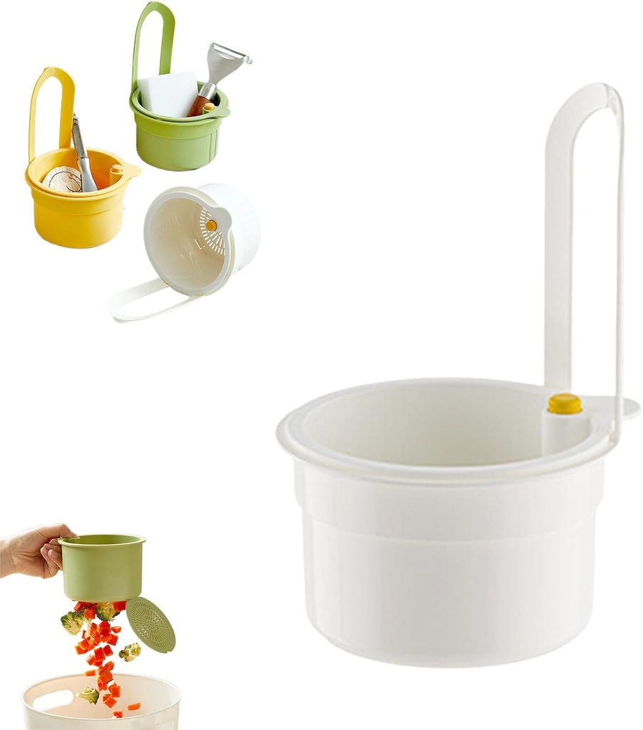 Automatic Dumping Sink Strainer Basket, Upgrade Sink Strainer Basket, Faucet Hanging Kitchen Sink Drain Basket, Press Automatic Dumping Colander Strainer, Food Fruit Vegetable Drain Shelf (White)