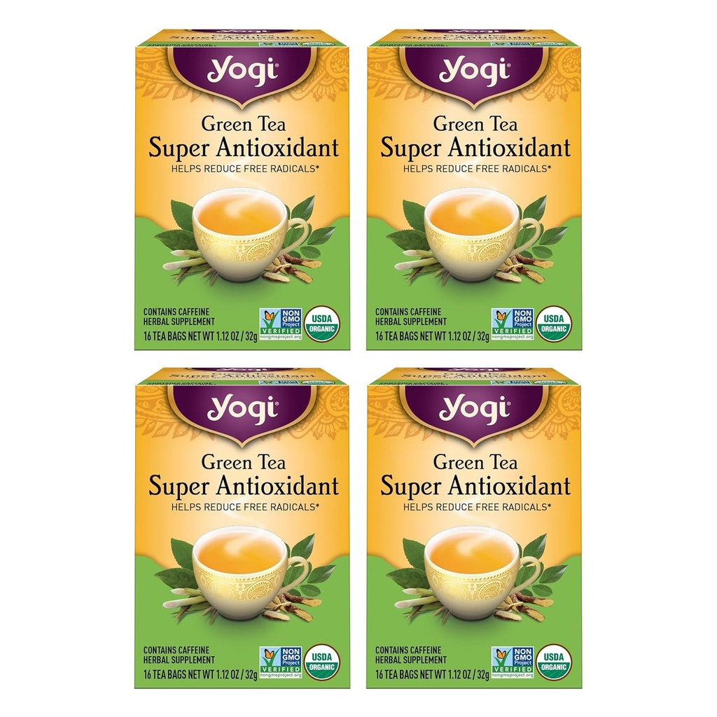 Yogi Tea Green Tea Super Antioxidant - 16 Bags per Pack (4 Packs) - Organic Antioxidant Support - Includes Licorice Root, Jasmine & More