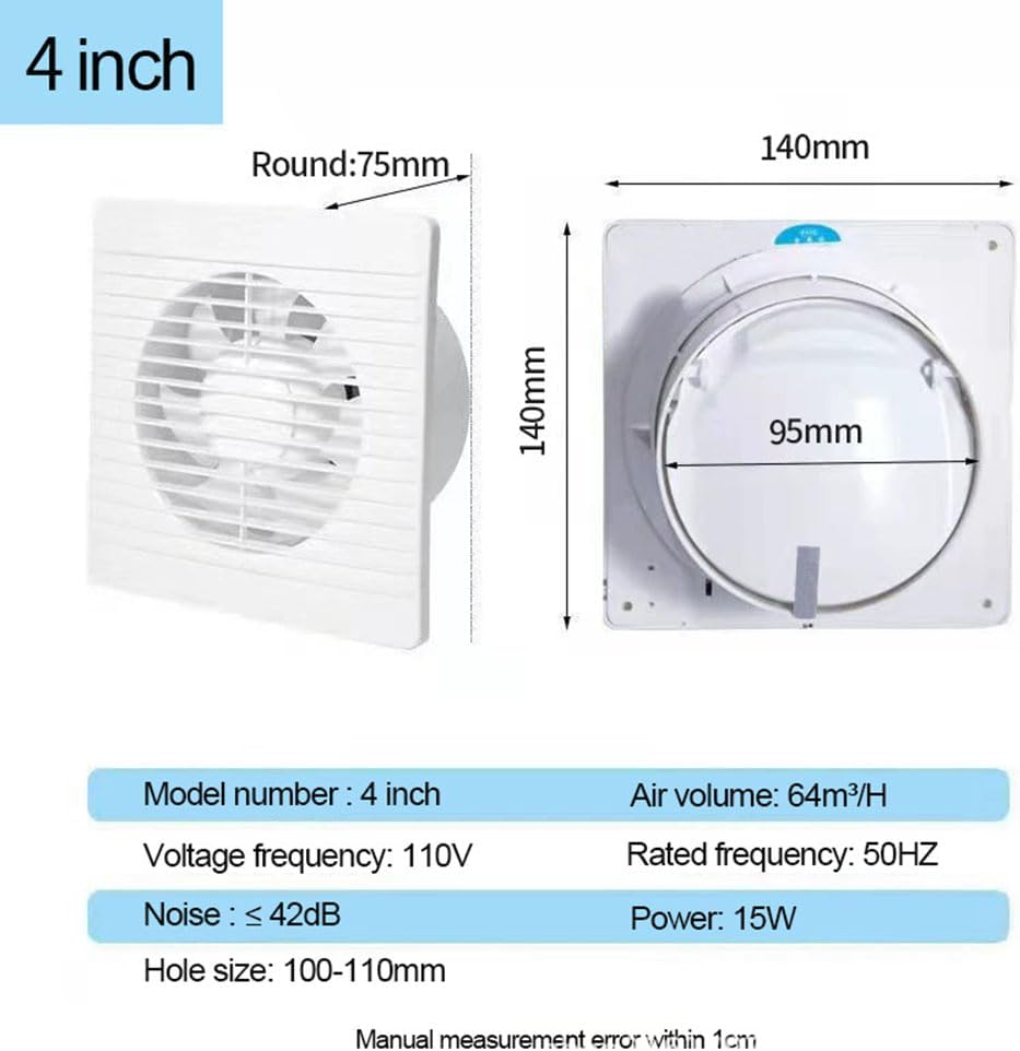 Powerful Exhaust Fan with Switch Potable Window Smoke Fan Extractor Ventilation Fan for Bathroom,Shop,Room,Garage, 4inch
