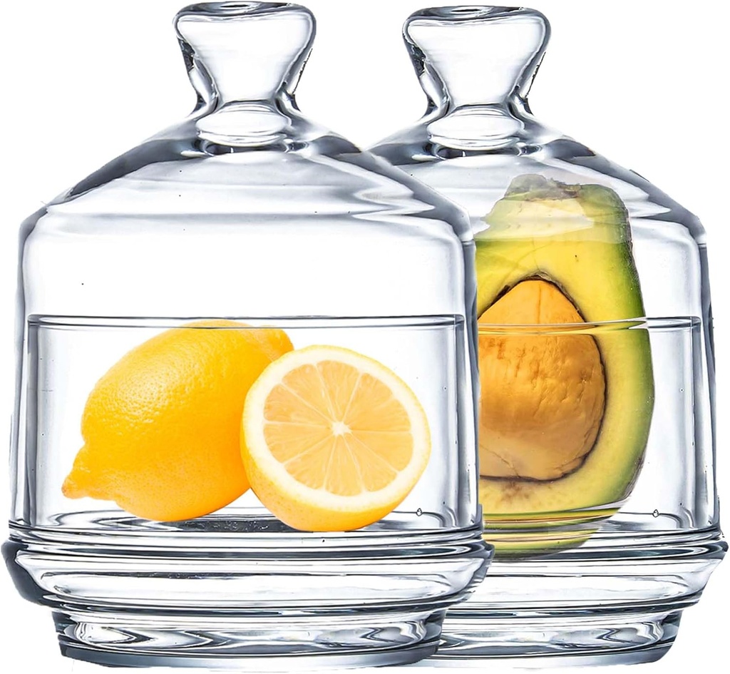 Lemon Keeper Saver Holder Container Lid 2 Pcs, Multipurpose Tomato, Avocado, Onion, Glass Salt and Pepper Containers with Glass Lid/Saver/Container/Storage, Citrus Mini Containers for Fridge (2 PCS)