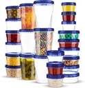 PLASTICPRO 24 Pack Twist Top Containers Assorted Sizes Plastic Food Storage Containers with Blue Twist on Lids Stackable Reusable
