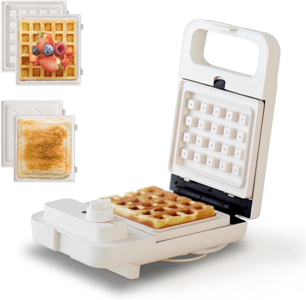 Waffle Sandwich Maker 2 in 1 Grill, Olayks Compact Waffle Makers with Removable Non-Stick Plates, Perfect for Cooking Grilled Cheese, Tuna Melts, Burgers, Steaks and Snacks