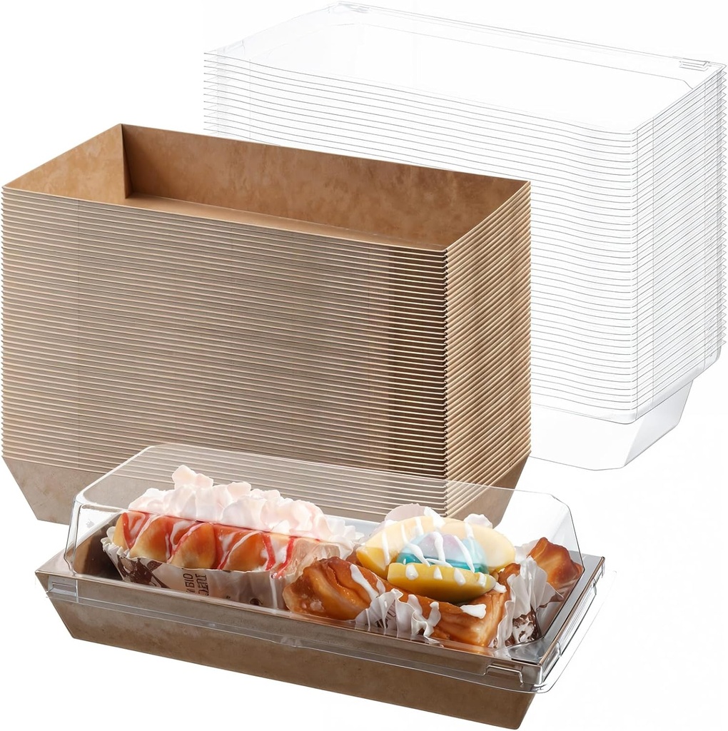 100 Paper Charcuterie Sandwich Box with Clear Lids and Cocktail Picks Set 100 Pcs 7'' Disposable Food Container