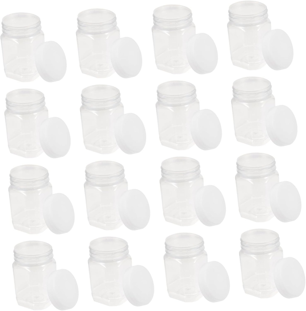 UPKOCH 16pcs Plastic Bottles Airtight Honey Storage Containers for Jam Sugar Nuts and More for Home Restaurant and Food Shops