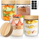 Glass Jars with Lids Overnight Oats Jar Glass Storage Jars for Jams Sweet Yogurt Hot Chocolate Pickling jars Glass Food Storage Containers for Tea Coffee Sugar Kitchen Preserving Jar 450ml - Set of 4