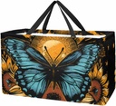 Reusable Grocery Bags for Women Large Retro Butterfly with Sun Flowers Shopping Tote Bag for Beach Groceries Picnic