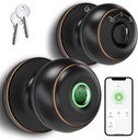 GeekTale Fingerprint Door Lock for Bedrooms, Fingerprint Door Knob with Lock, Smart Door Lock, App Control, Back-up Keys, Thumbprint Door Knob for Bedrooms, Office, Apartment