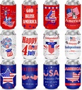 4th of July Decorations, 12 PCS American Flag Can Cooler Sleeves for Independence Day, Collapsible Drink Insulator Sleeve Neoprene Bottle Holder for Memorial Day Fourth of July Patriotic Party Favors