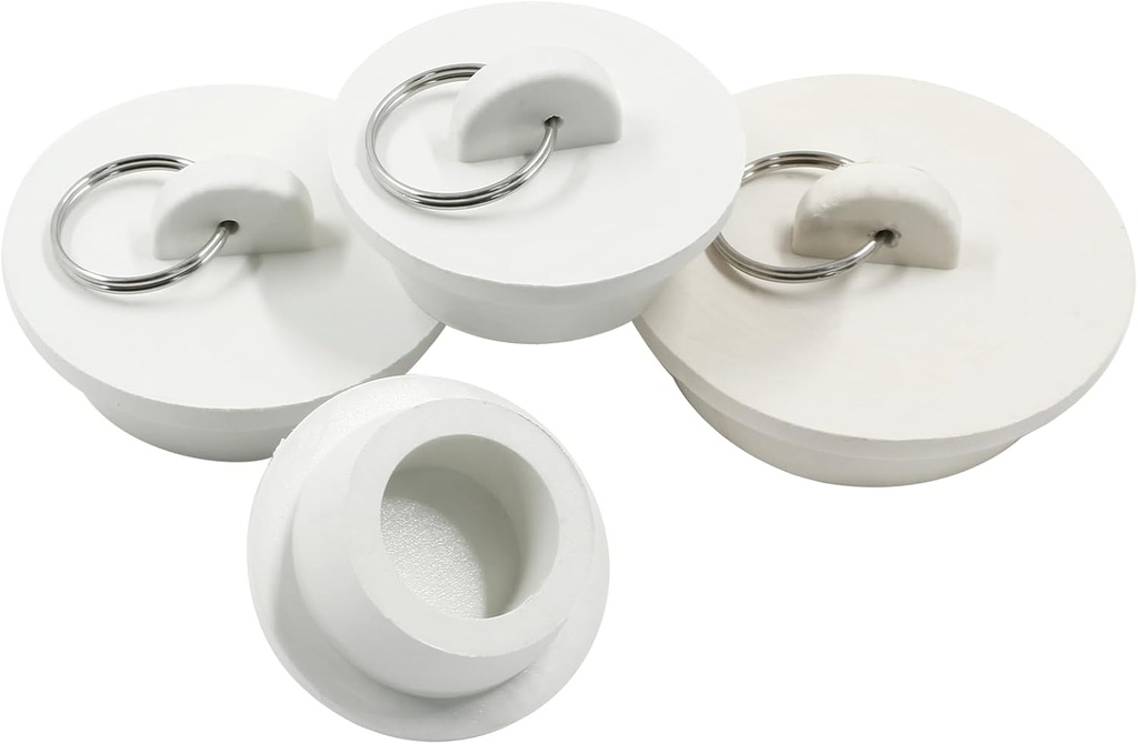 4 Pack Sink Bathtub Plug Rubber Sink Stopper White Bath Tub Drain Stoppers with Pull Ring for Kitchen, Bathtub,Laundry Sink(White)
