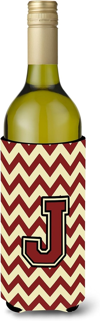 Caroline's Treasures CJ1061-JLITERK Letter J Chevron Maroon and Gold Wine Bottle Hugger Bottle Cooler Sleeve Hugger Machine Washable Collapsible Insulator Beverage Insulated Holder