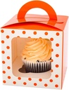 Restaurantware Pastry Tek 4.5 Inch Individual Cupcake Boxes 100 Polka Dots Cupcake Favor Boxes - Fits 1 With Window Orange Paper Cupcake Gift Boxes Built In Handle For Weddings Or Parties