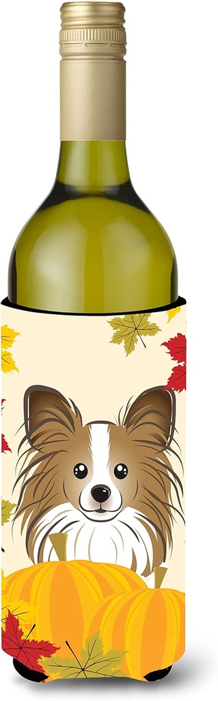 Caroline's Treasures BB2054LITERK Papillon Thanksgiving Wine Bottle Hugger Bottle Cooler Sleeve Hugger Machine Washable Collapsible Insulator Beverage Insulated Holder