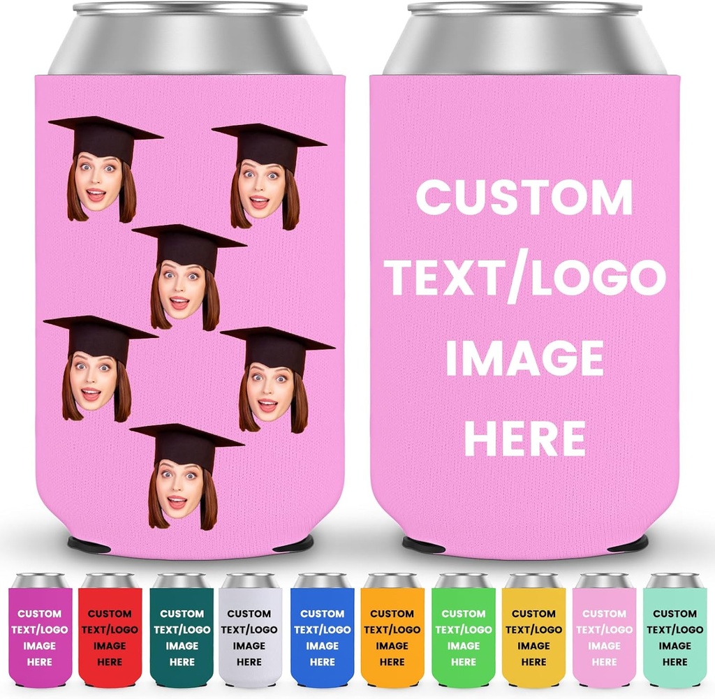 10 Pack Custom Face Can Cooler with Photo Collapsible Customizable Bulk Insulated Neoprene Sleeves for Cans and Bottles Personalized Drink Holder for Bachelorette Party Bridal Shower Favors