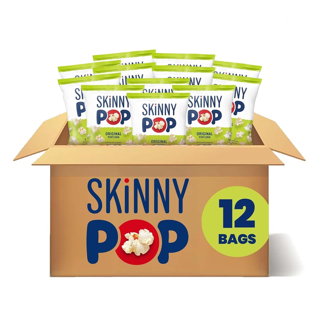 SkinnyPop Popcorn, Original, Whole Grain, Dairy-Free Snack, 1oz Bags (12ct)