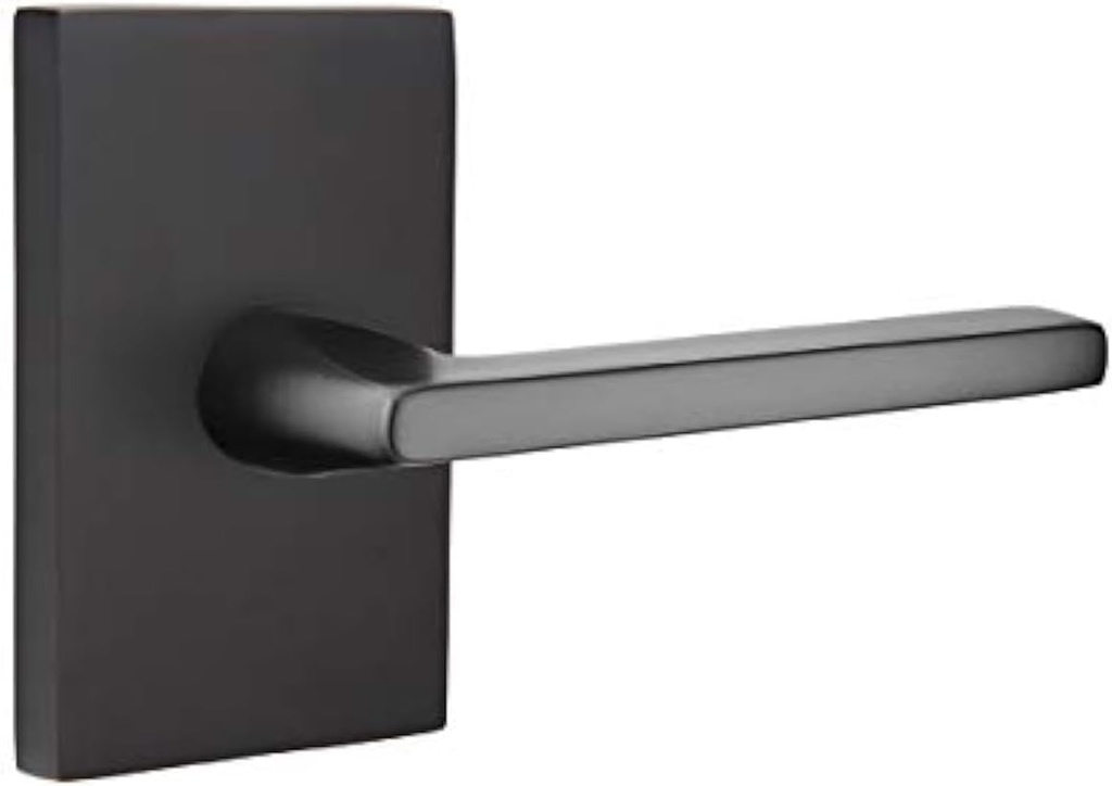 EMTEK Modern Rectangular Rosette Privacy Set with Matching Finish Helios Lever - Choice of Left/Right Handing and 7 Finishes - 5212HLOLHUS19 - Left Handed (LH) - Flat Black (US19)
