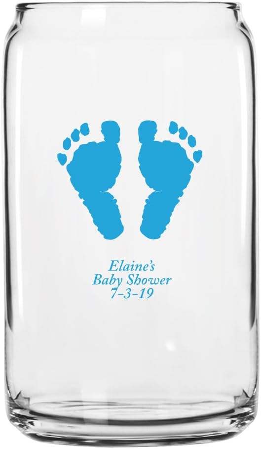 Personalized Color Printed Beer Can Glass - Baby Footprints - Blue - 144 pack