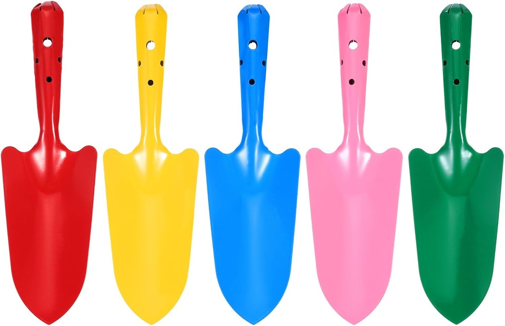 HARFINGTON 5pcs Mini Colorful Metal Hand Shovel 11" x 3" Digging Trowel Set Transplanting Garden Tools for Flower Soil Digging Planting Weeding Transplanting Garden, 5 Colors