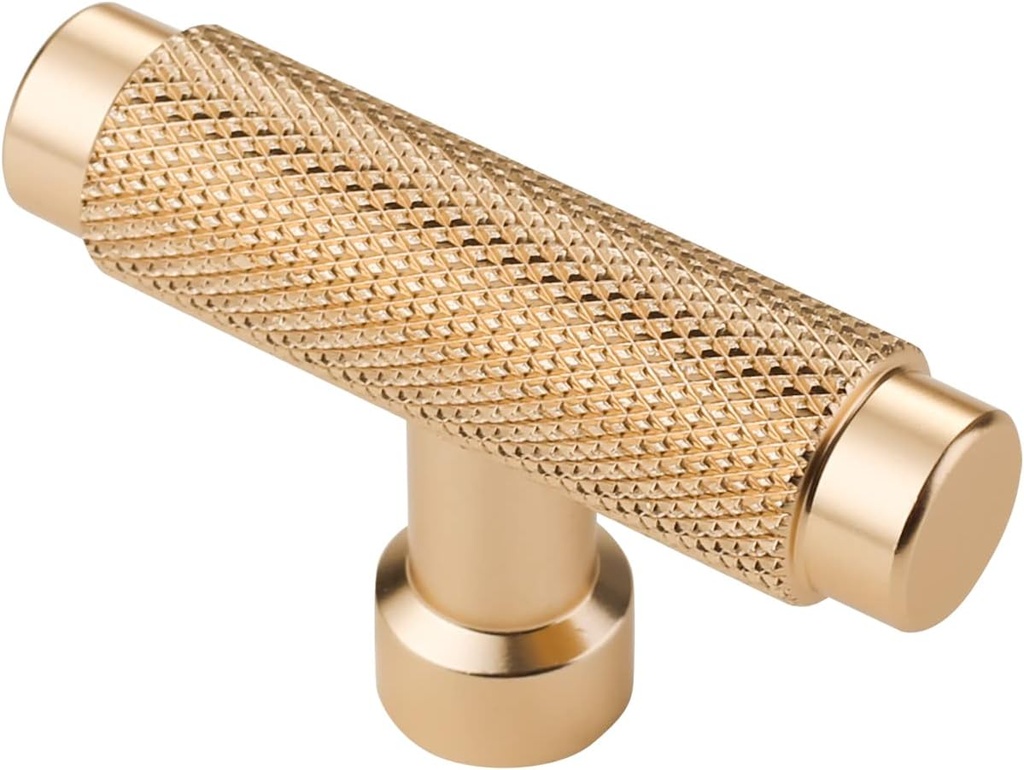 Alzassbg 6 Pack Gold Cabinet Knobs, 2.1 Inch(55mm) Diameter T Bar Knurled Kitchen Knobs for Cabinets and Drawers AL6017BB
