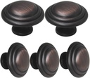Gobrico 1-3/8 Inch Round Cabinet Knobs Oil Rubbed Bronze Top Ring Handles Bifold Kitchen Wardrobe Drawer Pulls 5 Pack