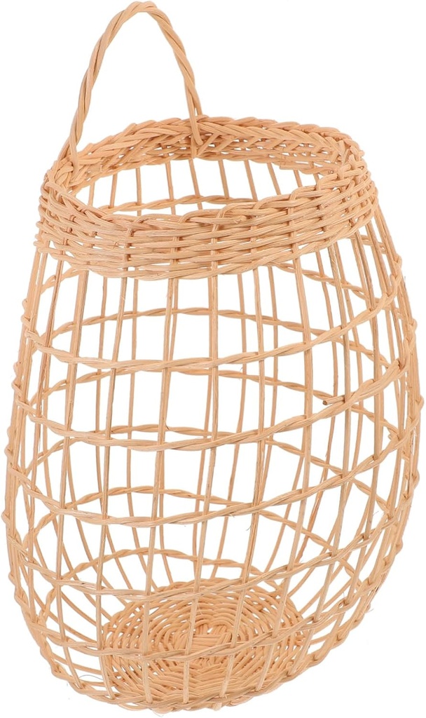 Cabilock Rustic Woven Storage Basket Multi-purpose Hanging Basket for Garlic Ginger and Sundries Wall Decor Natural Rattan Design Convenient Handle