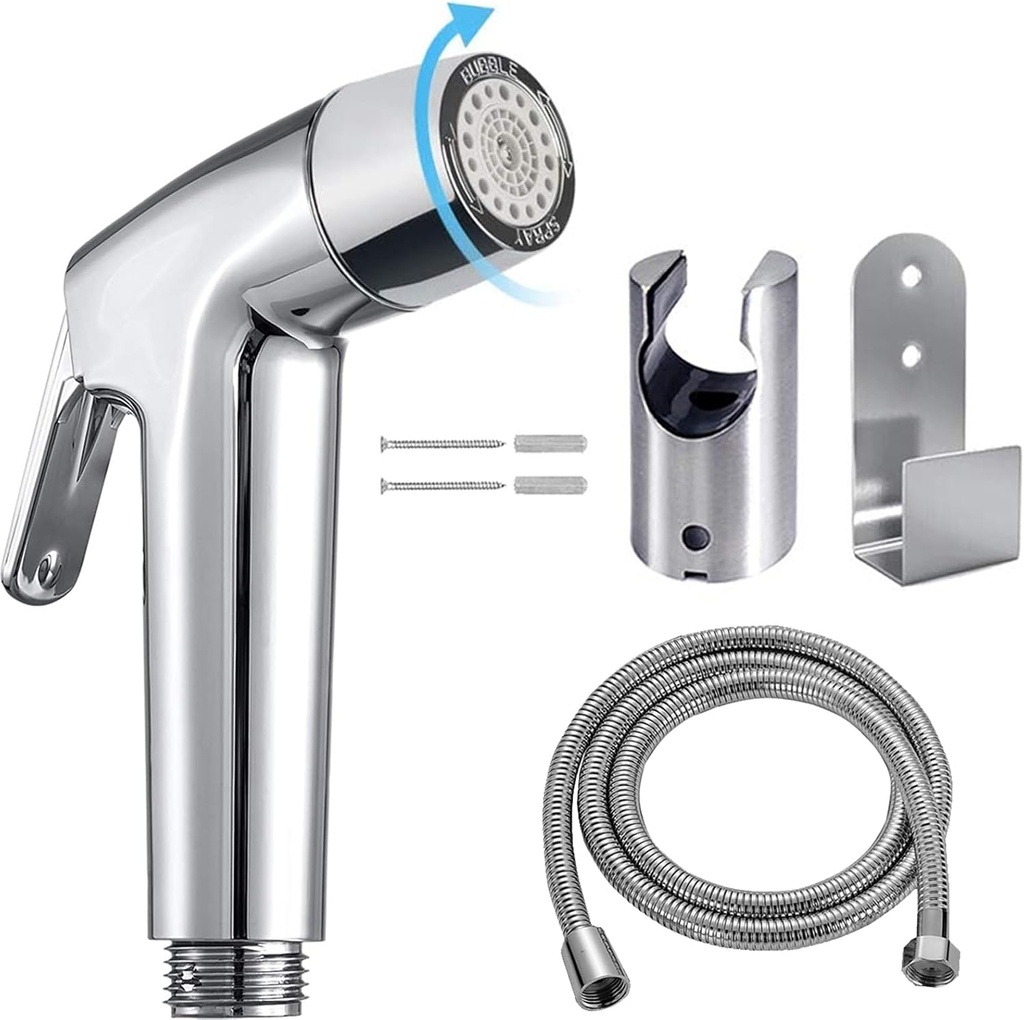 Handheld Bidet Sprayer Toilet Bathroom with Wall Bracket Hose Set, Closestool, Squatting Pan, Water Flower, Floor Cleaning Cloth Diaper for Bathroom Hygiene 3 Set (Note: linker not Included)