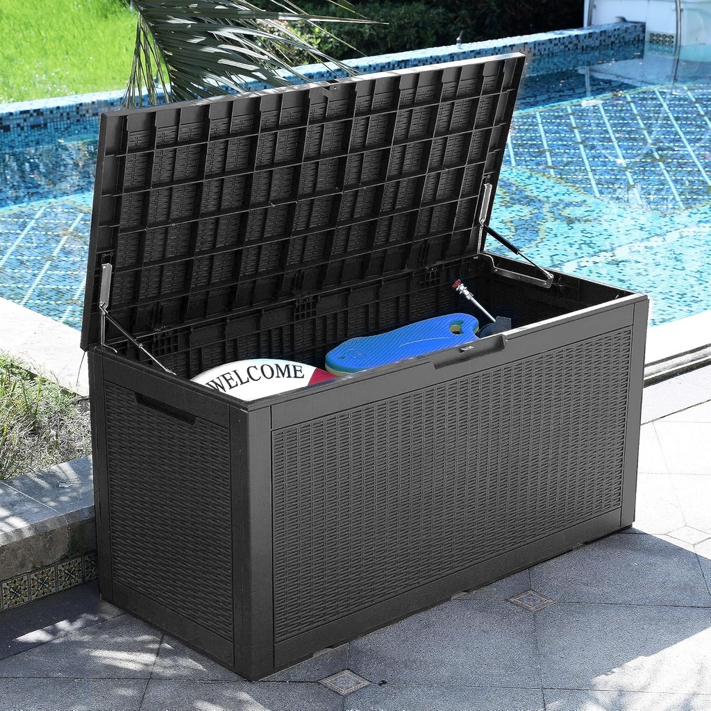 YITAHOME 100 Gallon Large Deck Box, Outdoor Resin Storage Boxes for Patio Furniture, Outdoor Cushions, Garden Tools, Water Resistant and Lockable