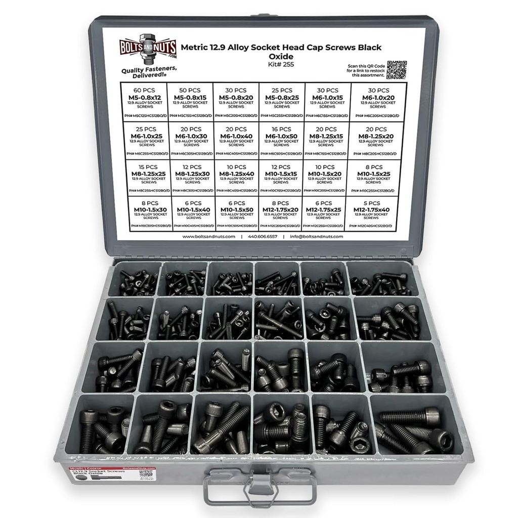 Metric 12.9 Alloy Allen Socket Head Cap Screws Bolts Black Oxide Assortment - 453 PCS