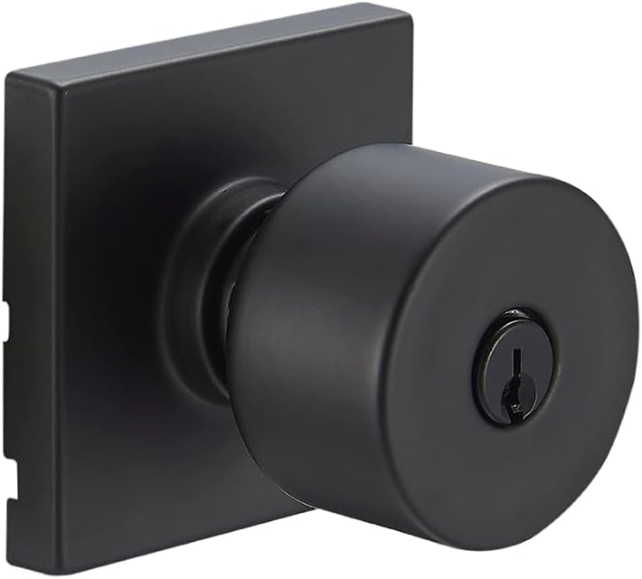 Delaney Hardware Brookhaven Entry Door Knob with Square Trim, Fits Door 1-3/8 to 1-3/4 in. Thick, Matte Black Finish – Reversible, Easy to Install Left/Right-Handed Front Door & Garage Door Lock