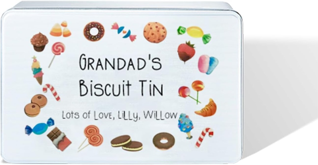 Personalized Cute Cookie Jar Tin with Lid, Custom Metal Candy Biscuit Snack Chocolate Storage Box for Kids Family, Christmas Holiday Party Supplies (S, M, L)