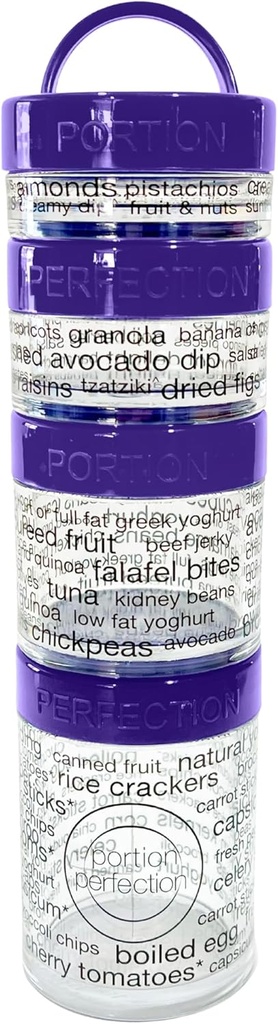 100 Cal Stackable Snack Containers for Weight Management, Food Portion Control Containers for Weight Control with Instructions for Men, Women and Bariatric Must-Haves (Purple)