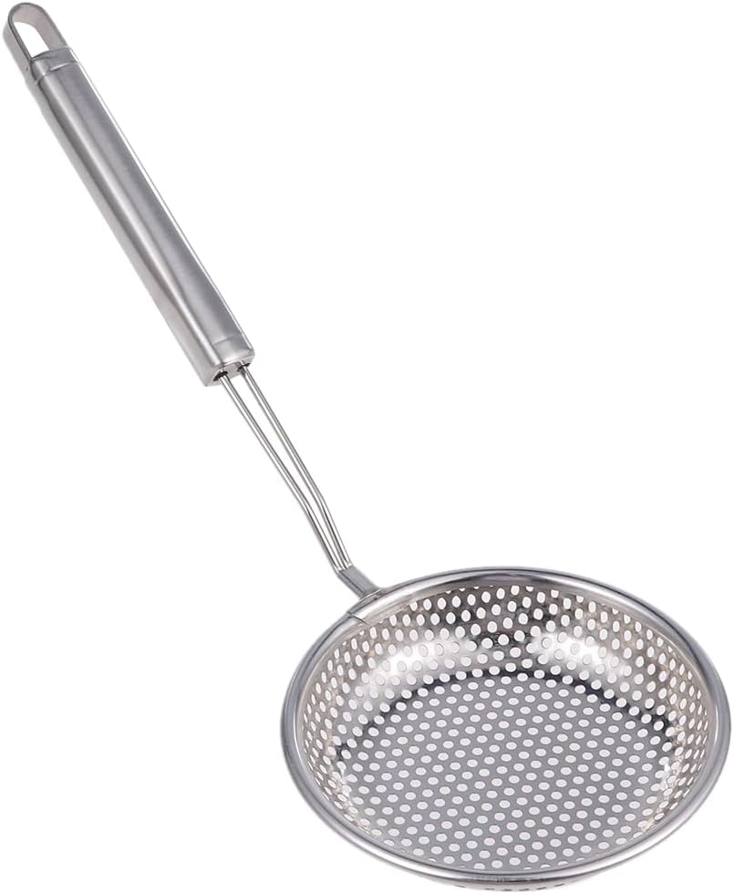 Large Slotted Spoon with Long Handle 304 Stainless Steel Fryer Colander Spoon Skimmer Food Serving Spoon Hot Pot Colander Oil Filter Ladle for Kitchen Cooking Frying Draining