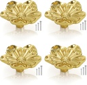 Tebery 4 Pcs Gold Flower Cabinet Knobs, Brass Vintage Drawer Pulls with Screws, Decorative Dressers knobs, Kitchen Bathroom Cupboard Door Hardware Handles